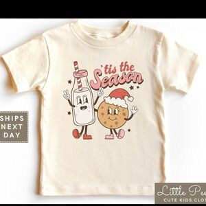 Toddler Kids 2T 2t Christmas Retro ‘Tis The Season Milk & Cookies Santa T-Shirt